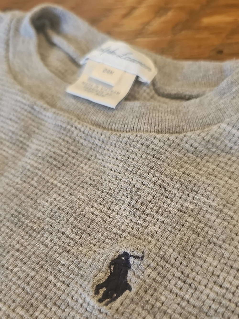 Ralph Lauren Baby Grey Waffle Knit Long-Sleeve Top